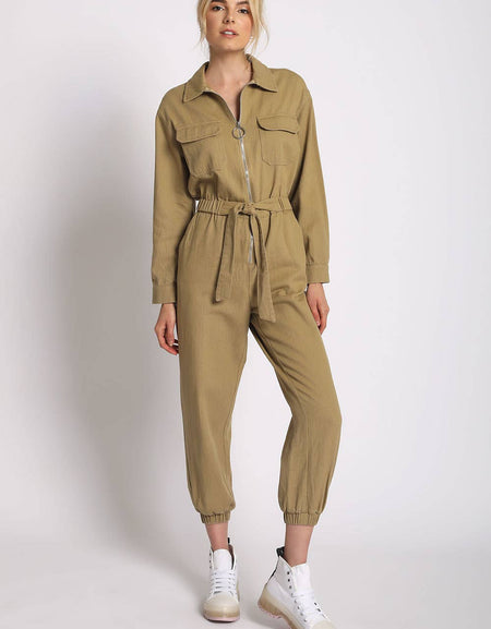 Khaki Utility Jumpsuit - hokiis