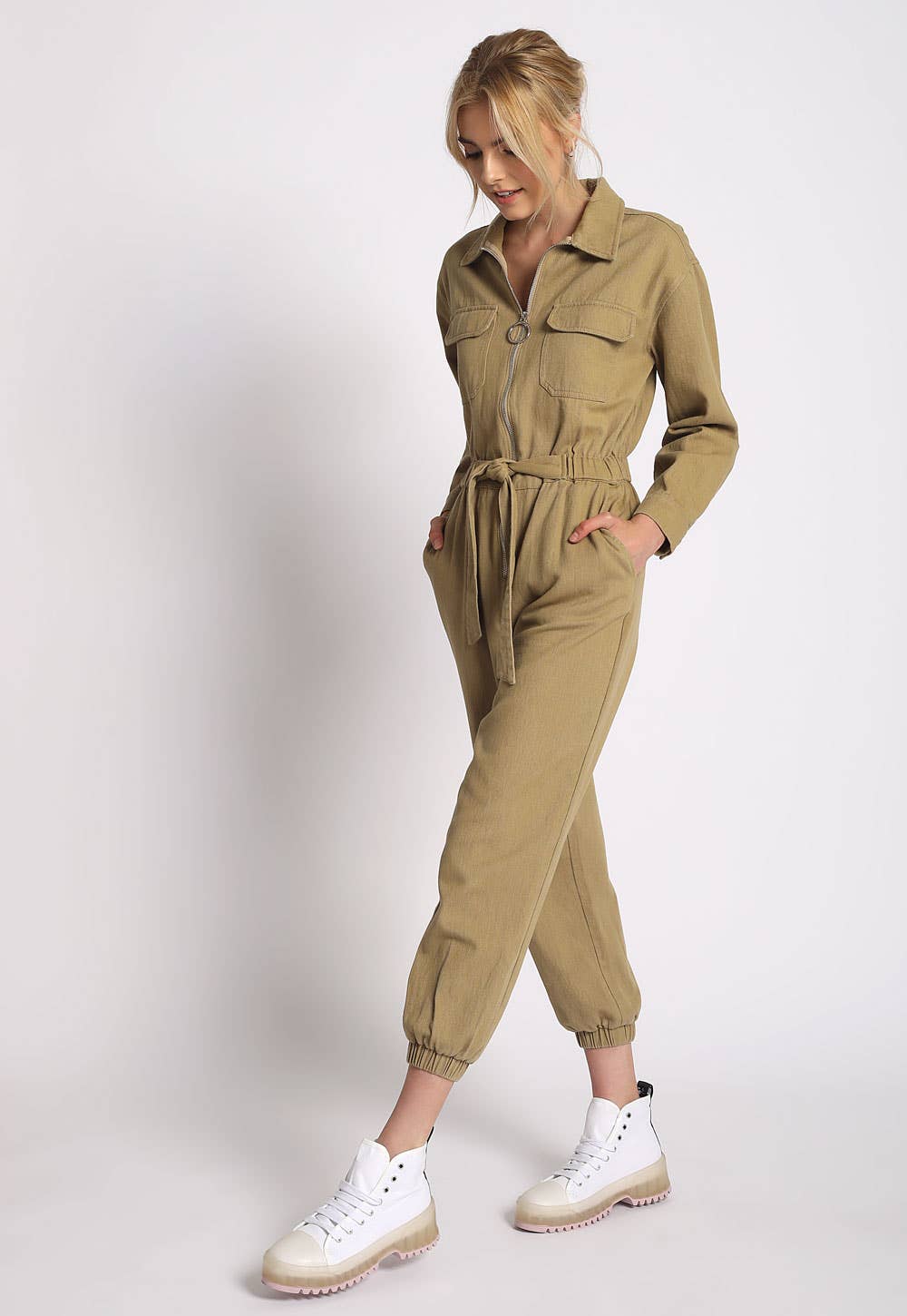 Khaki Utility Jumpsuit - hokiis