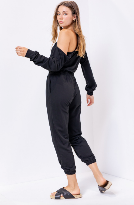 Off-The-Shoulder Cinched Jumpsuit - hokiis