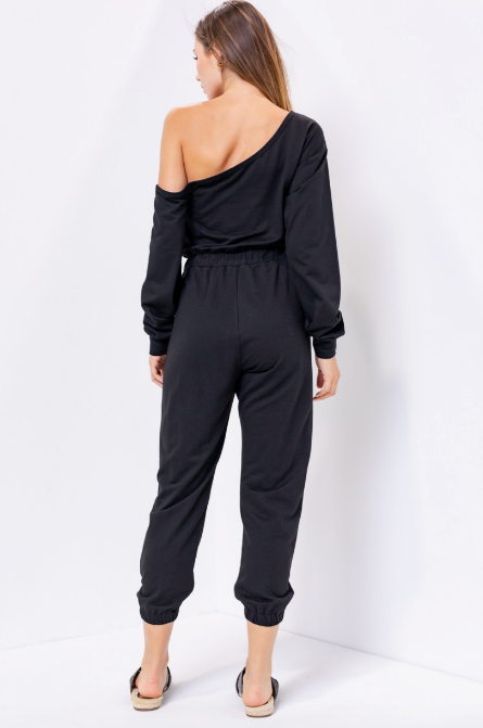 Off-The-Shoulder Cinched Jumpsuit - hokiis