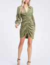 Olive Shirred Woven Dress - hokiis