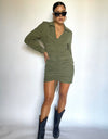 Olive Shirred Woven Dress - HOKIIS