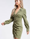 Olive Shirred Woven Dress - hokiis