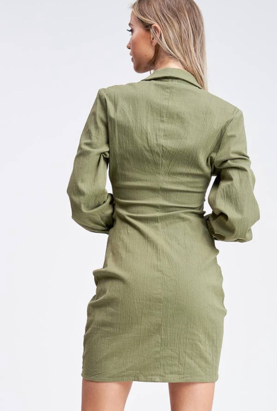 Olive Shirred Woven Dress - hokiis